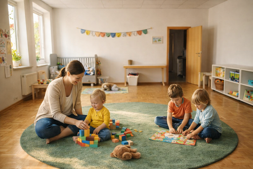 Spielraum im Eltern-Kind-Zentrum mit einer Mutter und 3 Kindern